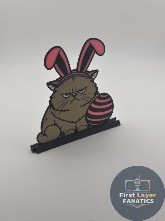 Grumpy Bunny Cat Easter Decor | Funny Cat Shelf Sitter | Easter Bunny Cat Gift | 3D Printed Spring Decor | Cute Holiday Desk Decor