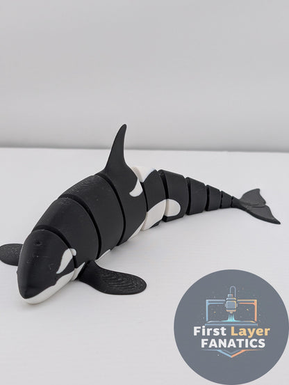 Articulated "Classic Orca" Fidget Toy, 3D Printed Killer Whale Desk Buddy, Flexi Sensory Toy for Anxiety & ADHD, Ocean Animal Figurine
