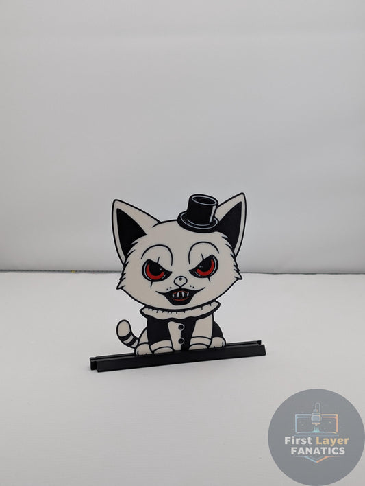 Cat Figure "Art the Cat" with Stand | Horror Movie Decor, Terrifier Inspired Art, Double Sided, Spooky Collectible Gift