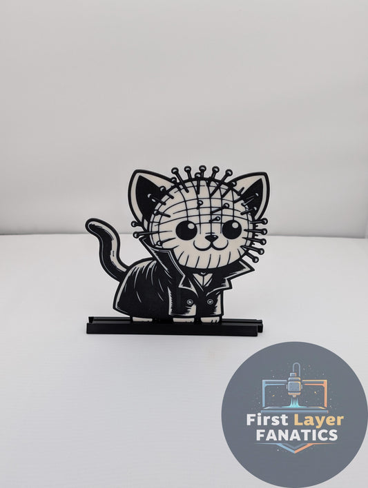 Cenobite Cat Figure with Stand | Horror Movie Decor, Hellraiser Inspired Art, Spooky Collectible Holiday Cat Series, Pinhead Fan Gift