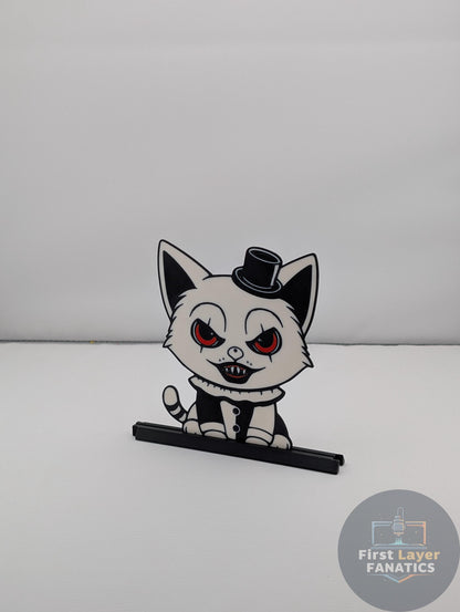 Cat Figure "Art the Cat" with Stand | Horror Movie Decor, Terrifier Inspired Art, Double Sided, Spooky Collectible Gift