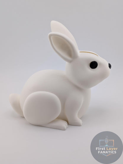 3D Printed Bunny Coin Bank – Cute Sitting Rabbit Money Jar w/Screw Cap, Custom Colors Easter Gift