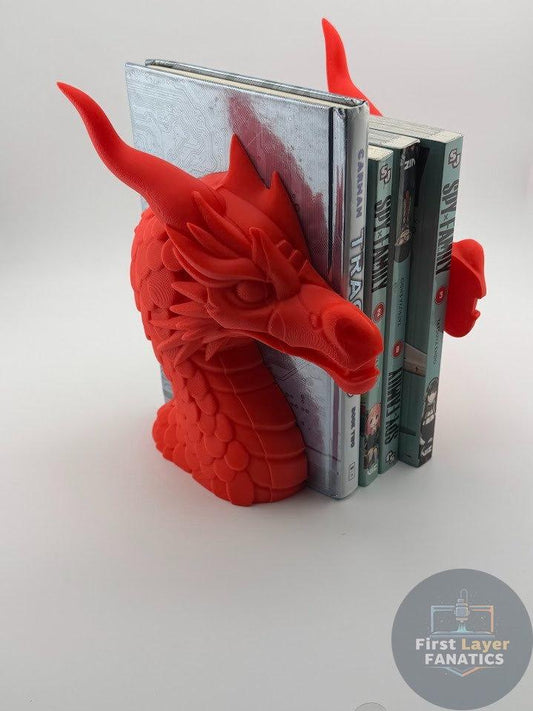Dragon Head Shelf Guardian | Reinforced 3D Printed Bookend | Custom Silk and Matte Colors | Unique Gift for Fantasy Readers