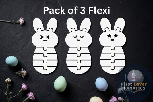 Flexi Bunny Fidget – Easter Basket Stuffer (3 Pack), Articulated Bunny Toy, 3D Printed Fidget Toy, Classroom Prize Toy, Desk Toy