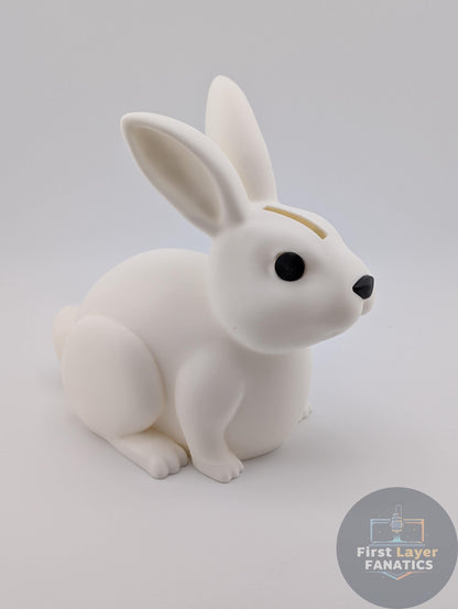 3D Printed Bunny Coin Bank – Cute Sitting Rabbit Money Jar w/Screw Cap, Custom Colors Easter Gift