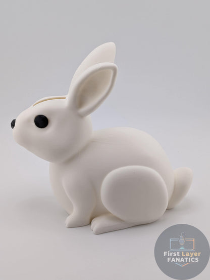3D Printed Bunny Coin Bank – Cute Sitting Rabbit Money Jar w/Screw Cap, Custom Colors Easter Gift
