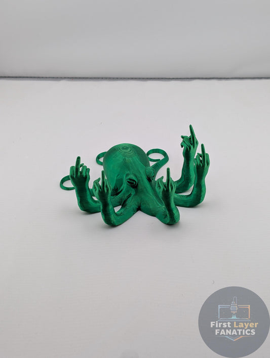 Fucktopus Octopus Figurine | Funny Middle Finger Desk Decor | 3D Printed Octopus Gift | Naughty Office Humor | Custom Colors | 4 Sizes | Gag