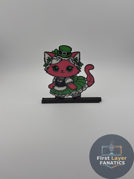St. Patrick’s Day Maid Cat | Custom 3D Printed Lucky Cat Decor | St. Paddy’s Day Desk Accessory & Stand | Personalized Gift