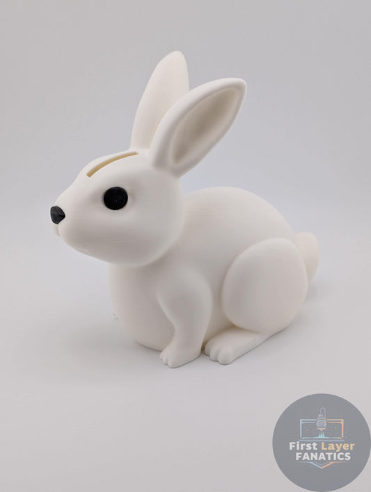3D Printed Bunny Coin Bank – Cute Sitting Rabbit Money Jar w/Screw Cap, Custom Colors Easter Gift