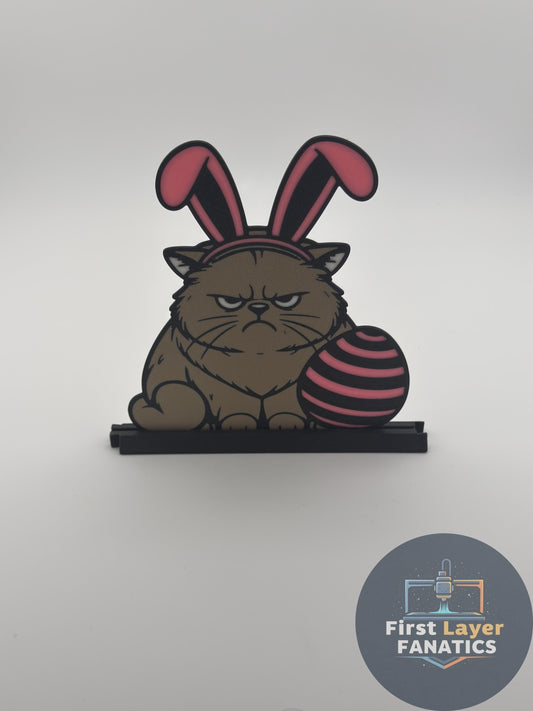 Grumpy Bunny Cat Easter Decor | Funny Cat Shelf Sitter | Easter Bunny Cat Gift | 3D Printed Spring Decor | Cute Holiday Desk Decor